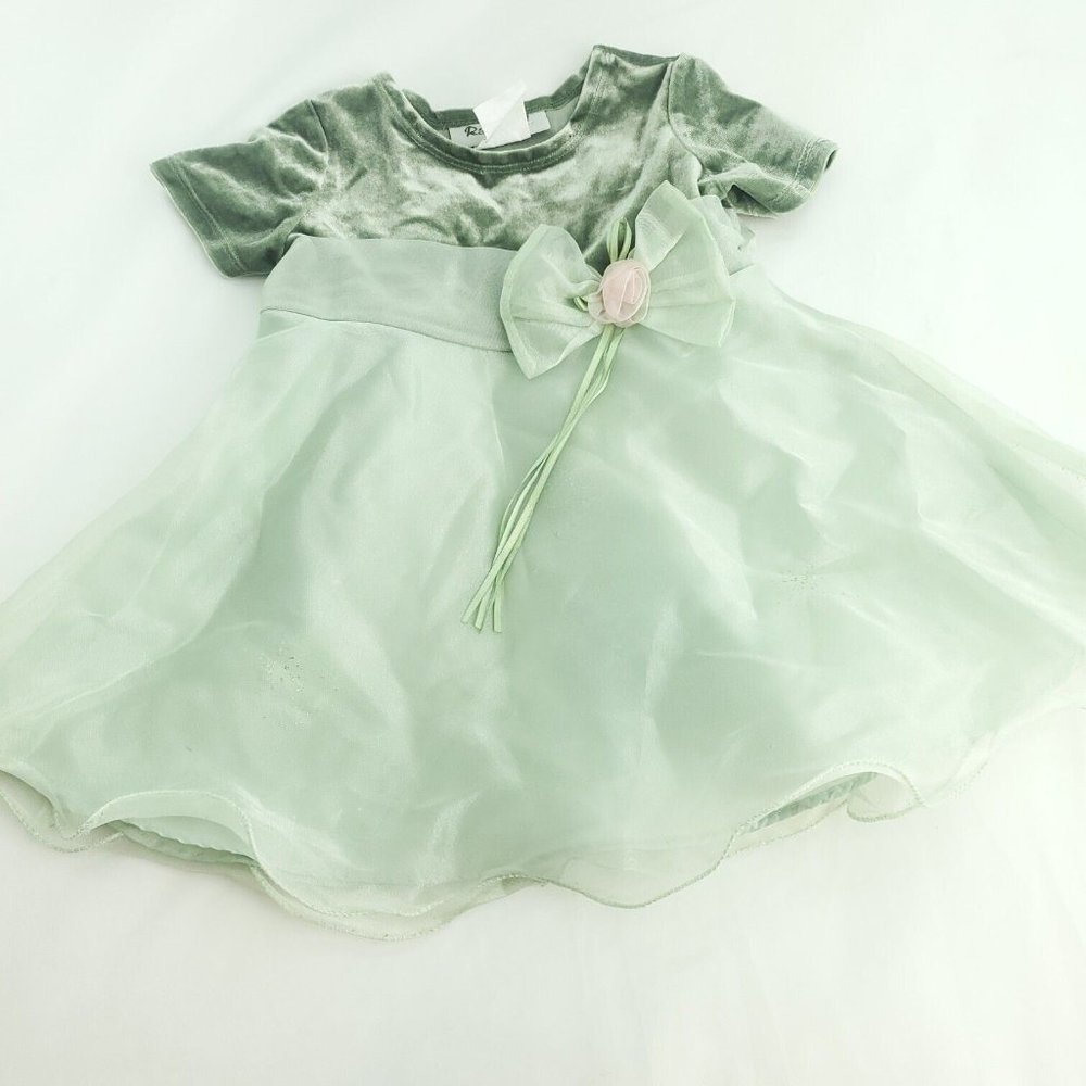 Rare Too Baby Girl Mint Green Velvet Short Sleeve Fit & Flare Dress Size 12M